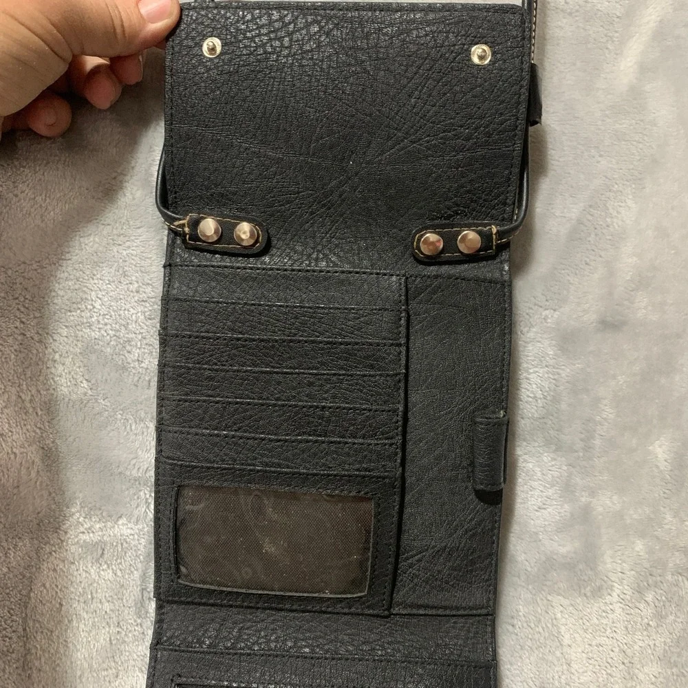 Esprit Black Crossbody Wallet Bag‎ Organizer Multi Compartment Small Purse Vtg